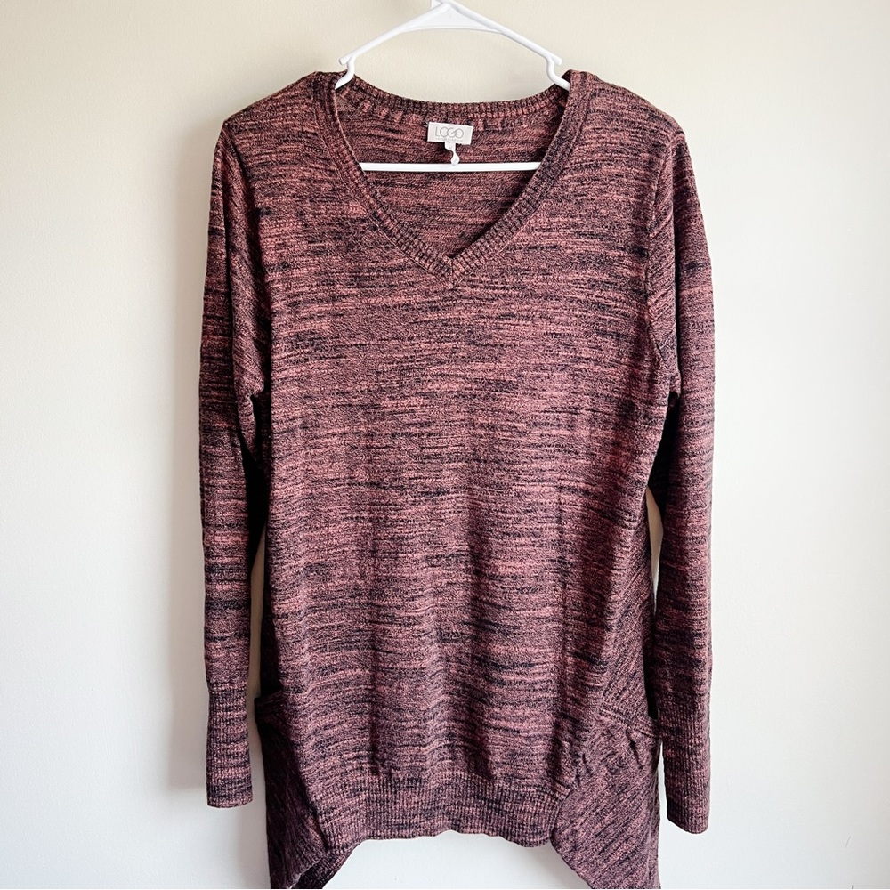 LOGO by Lori Goldstein Brown Orange Marled Cashmere Blend Tunic Sweater